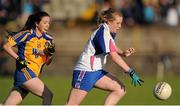 29 July 2015; Waterford's Katie Duggan Sullivan in action against Roscommon's Elaine McDermott. All Ireland U16 B Ladies Football Championship Final, Roscommon v Waterford, McDonagh Park, Nenagh, Co. Tipperary. Picture credit: Seb Daly / SPORTSFILE
