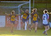 29 July 2015; Roscommon's Niamh Shanagher, right, celebrates after scoring her team's third goal. All Ireland U16 B Ladies Football Championship Final, Roscommon v Waterford, McDonagh Park, Nenagh, Co. Tipperary. Picture credit: Seb Daly / SPORTSFILE