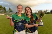 29 July 2015; Kerry captain Faye O'Donoghue, right, and Player of the Match Aoife O'Callaghan celebrate after victory over Galway. All Ireland U16 A Ladies Football Championship Final, Galway v Kerry, Bruff, Co. Limerick. Picture credit: Diarmuid Greene / SPORTSFILE