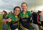 29 July 2015; Kerry's Elizabeth Moran, left, and Rebecca Murphy celebrate after victory over Galway. All Ireland U16 A Ladies Football Championship Final, Galway v Kerry, Bruff, Co. Limerick. Picture credit: Diarmuid Greene / SPORTSFILE