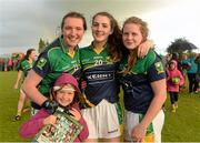 29 July 2015; Kerry's Emma McCarthy, Maeve McKivergan and Ciara Ni Ghrifin, along with Aoibheann McCarthy, aged 6, celebrate after victory over Galway. All Ireland U16 A Ladies Football Championship Final, Galway v Kerry, Bruff, Co. Limerick. Picture credit: Diarmuid Greene / SPORTSFILE