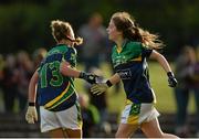 29 July 2015; Hannah O'Donoghue, Kerry, celebrates with team-mate Aoife O'Callaghan after scoring her side's fourth goal. All Ireland U16 A Ladies Football Championship Final, Galway v Kerry, Bruff, Co. Limerick. Picture credit: Diarmuid Greene / SPORTSFILE