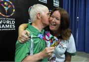 30 July 2015; Team Ireland’s Peter Malynn, a member of St Hilda’s Work Therapy Unit, from Mullingar, Co Westmeath, who was presented with his Gold Medal, for Bocce, at the Los Angeles Convention Center. Special Olympics World Summer Games, Los Angeles, California, United States. Picture credit: Ray McManus / SPORTSFILE