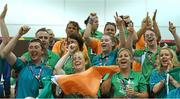 30 July 2015; Team Ireland volunteers and supporters cheer on as Peter Malynn, a member of St Hilda’s Work Therapy Unit, from Mullingar, Co. Westmeath, as he is presented with his Gold Medal, for Bocce, at the Los Angeles Convention Center. Special Olympics World Summer Games, Los Angeles, California, United States. Picture credit: Ray McManus / SPORTSFILE