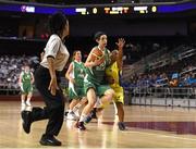 30 July 2015; Team Ireland’s Sarah Byrne, a member of Palmerstown Wildcats Special Olympics Club, from Clondalkin, Dublin, is tackled by Ana Guadalup Bollo, SO Ecuador, during the SO Ecuador v SO Ireland qualifier basketball game at the Galen Center. Special Olympics World Summer Games, Los Angeles, California, United States. Picture credit: Ray McManus / SPORTSFILE