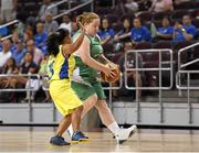 30 July 2015; Team Ireland’s Laura Reynolds, a member of Blue Dolphins Special Olympics Club, from Kilbride, Co. Wicklow, is tackled by Ana Guadalup Bollo, SO Ecuador, during the SO Ecuador v SO Ireland qualifier basketball game at the Galen Center. Special Olympics World Summer Games, Los Angeles, California, United States. Picture credit: Ray McManus / SPORTSFILE