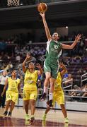 30 July 2015; Team Ireland’s Sarah Byrne, a member of Palmerstown Wildcats Special Olympics Club, from Clondalkin, Dublin, shoots under pressure from Maritz Ballesteros, SO Ecuador, during the SO Ecuador v SO Ireland qualifier basketball game at the Galen Center. Special Olympics World Summer Games, Los Angeles, California, United States. Picture credit: Ray McManus / SPORTSFILE