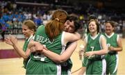 30 July 2015; Team Ireland’s Clare Nolan, a member of Blackrock Flyers Special Olympics Club, from Foxrock, Dublin, and her team mate Laura Mangan, a member of Swords Basketball Special Olympics Club, from Dublin, celebrate after the SO Ecuador v SO Ireland qualifier basketball game at the Galen Center. Special Olympics World Summer Games, Los Angeles, California, United States. Picture credit: Ray McManus / SPORTSFILE