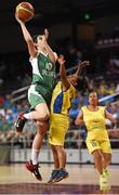 30 July 2015; Team Ireland’s Sarah Byrne, a member of Palmerstown Wildcats Special Olympics Club, from Clondalkin, Dublin, shoots under pressure from Ana Guadalup Bollo, SO Ecuador, during the SO Ecuador v SO Ireland qualifier basketball game at the Galen Center. Special Olympics World Summer Games, Los Angeles, California, United States. Picture credit: Ray McManus / SPORTSFILE