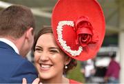 30 July 2015; Alex Butler, Midleton, Co. Cork, celebrates after being named Best Dressed Lady. Galway Racing Festival, Ballybrit, Galway. Picture credit: Cody Glenn / SPORTSFILE