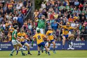 30 July 2015; Gearoid Hegarty, Limerick, in action against Shane O'Brien, Clare. Bord Gáis Energy Munster GAA Hurling U21 Championship Final, Clare v Limerick. Cusack Park, Ennis, Co. Clare. Picture credit: Stephen McCarthy / SPORTSFILE