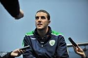 16 November 2008; Republic of Ireland's John O'Shea speaking to the media during a team mixed zone. Gannon Park, Malahide, Dublin. Picture credit: David Maher / SPORTSFILE