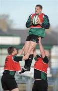 18 November 2008; Flanker Jamie Heaslip takes the ball in the lineout during Ireland rugby squad training. Donnybrook Stadium, Dublin. Picture credit: Brendan Moran / SPORTSFILE