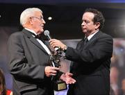 15 November 2008; Hall of Fame award winner Tom Madigan, from Limerick, is interviewed by MC Marty Morrissey. TG4 O'Neill's Ladies Football All-Stars Awards, Citywest Hotel, Dublin. Picture credit: Brendan Moran / SPORTSFILE