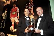 16 November 2008;  Keith Fahey, St. Patrick's Athletic, is presented with the PFAI Ford  player of the year award from Eddie Murphy, Managing Director of Ford Ireland. PFAI Awards Banquet 2008, D4 Ballsbridge Court Hotel, Dublin. Picture credit: David Maher / SPORTSFILE