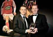 16 November 2008; Alan Kelly, left, is presented with the PFAI Ford Referee of the year award by Stephen McGuinness, General Secretary of the PFAI. PFAI Awards Banquet 2008, D4 Ballsbridge Court Hotel, Dublin. Picture credit: David Maher / SPORTSFILE