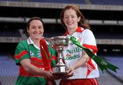 18 November 2008; Senior players Michelle McGing, left, captain Carnacon, Co. Mayo, and Anne Marie Walsh, captain Inch Rovers, Co. Cork, ahead of the 2008 Vhi Healthcare All-Ireland Club Finals. The senior, intermediate and junior finals will take place over the coming two weekends. Croke Park, Dublin. Photo by Sportsfile