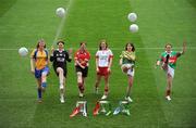 18 November 2008; Aine Clarke, captain Knockmore, Co. Mayo, Sinead Mohan, captain Emyvale, Co. Monaghan, Lisa Ni Shuibhne, Ballingeary Inchigeela, Co. Cork, Anne Marie Walsh, captain Inch Rovers, Co. Cork, Fiona O'Neill, captain Kilmihil, Co. Clare, and Michelle McGing, captain Carnacon, Co. Mayo, ahead of the 2008 Vhi Healthcare All-Ireland Club Finals. The senior, intermediate and junior finals will take place over the coming two weekends. Croke Park, Dublin. Photo by Sportsfile