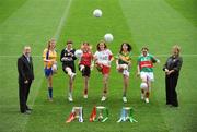 18 November 2008; Director of Marketing and Business Development, Vhi Healthcare, Declan Moran, left, and Uachtaran Peil Gael na mBan Geraldine Gile, far right, with players, from left to right,  Aine Clarke, captain Knockmore, Co. Mayo, Sinead Mohan, captain Emyvale, Co. Monaghan, Lisa Ni Shuibhne, Ballingeary Inchigeela, Co. Cork, Anne Marie Walsh, captain Inch Rovers, Co. Cork, Fiona O'Neill, captain Kilmihil, Co. Clare, and Michelle McGing, captain Carnacon, Co. Mayo, ahead of the 2008 Vhi Healthcare All-Ireland Club Finals. The senior, intermediate and junior finals will take place over the coming two weekends. Croke Park, Dublin. Photo by Sportsfile