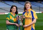 18 November 2008; Junior players Fiona O'Neill, left, captain Kilmihil, Co. Clare, and Aine Clarke, captain Knockmore, Co. Mayo, ahead of the 2008 Vhi Healthcare All-Ireland Club Finals. The senior, intermediate and junior finals will take place over the coming two weekends. Croke Park, Dublin. Photo by Sportsfile