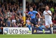 23 July 2015; Ryan Swan, UCD, in action against Kornel Saláta, Slovan Bratislava. UEFA Europa League, Second Qualifying Round, Second Leg, UCD v Slovan Bratislava. UCD Bowl, Belfield, Dublin. Picture credit: Matt Browne / SPORTSFILE