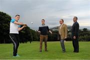 31 July 2015; Ireland's largest golf complex, Deer Park Golf at Howth Castle, has opened the world's first &quot;Poc Fada Golf&quot; course, ahead of the All-Ireland Poc Fada Final. Pictured launching this new game, combining hurling with golf, are from left: Dublin GAA All-Star hurler and TV pundit Liam Rushe; Thomas and Julian Gaisford-St Lawrence of Howth Castle; and Humphrey Kelleher, former Dublin hurling manager and Chairman of the National Poc Fada Committee. DeerPark Golf & FootGolf, Howth Castle, Dublin. Picture credit: Seb Daly / SPORTSFILE