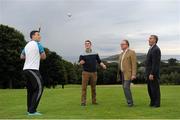 31 July 2015; Ireland's largest golf complex, Deer Park Golf at Howth Castle, has opened the world's first &quot;Poc Fada Golf&quot; course, ahead of the All-Ireland Poc Fada Final. Pictured launching this new game, combining hurling with golf, are from left: Dublin GAA All-Star hurler and TV pundit Liam Rushe; Thomas and Julian Gaisford-St Lawrence of Howth Castle; and Humphrey Kelleher, former Dublin hurling manager and Chairman of the National Poc Fada Committee. DeerPark Golf & FootGolf, Howth Castle, Dublin. Picture credit: Seb Daly / SPORTSFILE