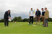 31 July 2015; Ireland's largest golf complex, Deer Park Golf at Howth Castle, has opened the world's first &quot;Poc Fada Golf&quot; course, ahead of the All-Ireland Poc Fada Final. Pictured launching this new game, combining hurling with golf, are from left: Humphrey Kelleher former Dublin hurling manager and Chairman of the National Poc Fada Committee; Dublin GAA All-Star hurler and TV pundit Liam Rushe; David Caulfield of Beann Eadair GAA; and Thomas and Julian Gaisford-St Lawrence of Howth Castle. DeerPark Golf & FootGolf, Howth Castle, Dublin. Picture credit: Seb Daly / SPORTSFILE