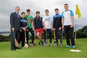 31 July 2015; Ireland's largest golf complex, Deer Park Golf at Howth Castle, has opened the world's first &quot;Poc Fada Golf&quot; course, ahead of the All-Ireland Poc Fada Final. Pictured launching this new game, combining hurling with golf, is Dublin GAA All-Star hurler and TV pundit, Liam Rushe, right, with Humphrey Kelleher, former Dublin hurling manager and Chairman of the National Poc Fada Committee, left, and a selection of junior hurlers from Beann Eadair GAA. DeerPark Golf & FootGolf, Howth Castle, Dublin. Picture credit: Seb Daly / SPORTSFILE