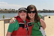 31 July 2015; Angelina Foley, SO Ireland, right, with Team Ireland’s Nuala Browne, a member of North West Special Olympics Club, from Strabane, Co Tyrone, who celebrates after winning a Silver Medal for finishing second in the KT 500M Race Singles Tourist - Div 06, in the Kayaking at the Miami Marine Stadium, Long Beach. Special Olympics World Summer Games, Los Angeles, California, United States. Picture credit: Ray McManus / SPORTSFILE