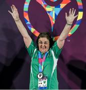 31 July 2015; Team Ireland’s Anne Hoey, a member of Drogheda Special Olympics Club, from Drogheda, Co Louth, celebrates after being presented with a Silver Medal for Bocce at the Los Angeles Convention Center. Special Olympics World Summer Games, Los Angeles, California, United States. Picture credit: Ray McManus / SPORTSFILE