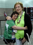 31 July 2015; Team Ireland’s Anne Hoey, a member of Drogheda Special Olympics Club, from Drogheda, Co Louth, celebrates with her mother Patricia after being presented with a Silver Medal for Bocce at the Los Angeles Convention Center. Special Olympics World Summer Games, Los Angeles, California, United States. Picture credit: Ray McManus / SPORTSFILE