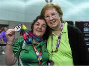 31 July 2015; Team Ireland’s Anne Hoey, a member of Drogheda Special Olympics Club, from Drogheda, Co Louth, celebrates with her mother Patricia after being presented with a Silver Medal for Bocce at the Los Angeles Convention Center. Special Olympics World Summer Games, Los Angeles, California, United States. Picture credit: Ray McManus / SPORTSFILE