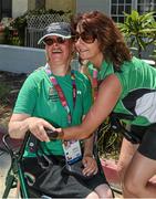 31 July 2015; Roisin Henry, SO Ireland, congratulates Team Ireland’s Rita Quirke, a member of Moore Abbey Special Olympics Club, from Rathangan, Co Meath, who won a Bronze Medal in the KT 500M Singles Tourist kayaking event at the Miami Marine Stadium, Long Beach. Special Olympics World Summer Games, Los Angeles, California, United States. Picture credit: Ray McManus / SPORTSFILE