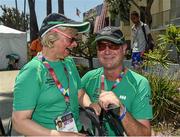 31 July 2015; Team Ireland’s Rita Quirke, a member of Moore Abbey Special Olympics Club, from Rathangan, Co Meath, celebrates winning a Bronze Medal in the Kayaking with Michael Fahy, Head Coach, kayaking, at the Miami Marine Stadium, Long Beach. Special Olympics World Summer Games, Los Angeles, California, United States. Picture credit: Ray McManus / SPORTSFILE