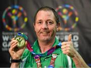 31 July 2015; Team Ireland’s Francis Power, a member of Navan Arch Club, from Navan, Co Meath, who won a Gold Medal for table tennis at the Los Angeles Convention Center. Special Olympics World Summer Games, Los Angeles, California, United States. Picture credit: Ray McManus / SPORTSFILE
