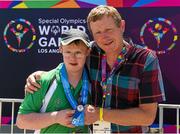 31 July 2015; Team Ireland’s Ian Staunton, a member of Galway Kayaking Special Olympics Club, from Salthill, Galway, with dad Michael at the Miami Marine Stadium, Long Beach. Special Olympics World Summer Games, Los Angeles, California, United States. Picture credit: Ray McManus / SPORTSFILE