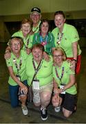 31 July 2015; Team Ireland’s Anne Hoey, a member of Drogheda Special Olympics Club, from Drogheda, Co Louth, celebrates with her club members, front row, from left;  Margaret Byrne, Anna Floody and Elaine Moloney with back row, from left; Miriam Carolan, Sean Carolan and Jane Coyle, after being presented with a Silver Medal for Bocce at the Los Angeles Convention Center. Special Olympics World Summer Games, Los Angeles, California, United States. Picture credit: Ray McManus / SPORTSFILE