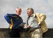 30 July 2015; Clare supporters Ambrose Heagney, from Corofin, Co. Clare, left, and Gerry Lynch, from Tulla, Co. Clare, in conversation before the game. Bord Gáis Energy Munster GAA Hurling U21 Championship Final, Clare v Limerick, Cusack Park, Ennis, Co. Clare. Picture credit: Diarmuid Greene / SPORTSFILE