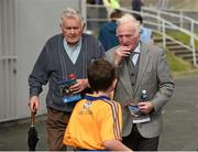 30 July 2015; Clare supporters Jack Crotty, from Kilcrona, Co. Clare, left, and Sean Keating, from Kilbaha, Co. Clare, arrive for the game. Bord Gáis Energy Munster GAA Hurling U21 Championship Final, Clare v Limerick, Cusack Park, Ennis, Co. Clare. Picture credit: Diarmuid Greene / SPORTSFILE