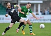 31 July 2015; Stephen O’Donnell, Dundalk, and Graham Kelly, Bray Wanderers, battle for possession. SSE Airtricity League Premier Division, Bray Wanderers v Dundalk. Carlisle Grounds, Bray, Co. Wicklow. Picture credit: Matt Browne / SPORTSFILE