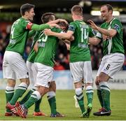 31 July 2015; Mark O'Sullivan, centre, Cork City, celebrates with team-mates after scoring his side's second goal. SSE Airtricity League Premier Division, Cork City v Bohemians. Turners Cross, Cork. Picture credit: David Maher / SPORTSFILE