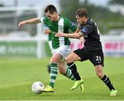 31 July 2015; Michael Barker, Bray Wanderers, in action against Darren Meehen, Dundalk. SSE Airtricity League Premier Division, Bray Wanderers v Dundalk. Carlisle Grounds, Bray, Co. Wicklow. Picture credit: Matt Browne / SPORTSFILE