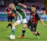 31 July 2015; Karl Moore, Bohemians, in action against Kevin O'Connor, Cork City. SSE Airtricity League Premier Division, Cork City v Bohemians. Turners Cross, Cork. Picture credit: David Maher / SPORTSFILE