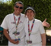 1 August 2015; Team Ireland’s Thomas Connolly, a member of Nightriders Special Olympics Riding Club, from Coolaney, Co Sligo, with Elizabeth Mair, a member of Festina Lente Special Olympics Club, from Rathfarnham, Dublin, at the Los Angeles Equestrian Center. Special Olympics World Summer Games, Los Angeles, California, United States. Picture credit: Ray McManus / SPORTSFILE