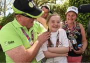 1 August 2015; Team Ireland’s Dearbhail Savage, a member of Saddle and Reins Special Olympics Club, from Mowhan, Co Armagh, is congratulated by her dad Michael, left, her mother Karen as she is announced as a Silver Medal winner at the Los Angeles Equestrian Center. Special Olympics World Summer Games, Los Angeles, California, United States. Picture credit: Ray McManus / SPORTSFILE