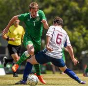 1 August 2015; Team Ireland’s Nathan Finney, a member of Sporting Fingal Special Olympics, from Ballymun, Dublin,  is tackled by Sean Ellingham, SO GB, during a 'Football 11-a-side' semi final at the Drake Stadium. Ireland were beaten 4-2 and will next play in the  Bonze decider. Special Olympics World Summer Games, Los Angeles, California, United States. Picture credit: Ray McManus / SPORTSFILE