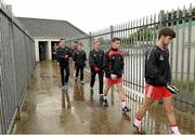 1 August 2015; The Derry squad make their way out to warm up. Electric Ireland GAA Football All-Ireland Minor Championship Quarter-Final, Longford v Derry. Brewster Park, Enniskillen, Co. Fermanagh. Picture credit: Oliver McVeigh / SPORTSFILE