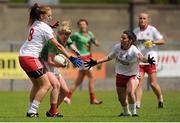 1 August 2015; Niamh Kelly, Mayo, middle, in action against Tyrone's Shannon Quinn and Angie McShane, right. TG4 Ladies Football All-Ireland Senior Championship Qualifier Round 2, Mayo v Tyrone. Ballinamore, Co. Leitrim. Picture credit: Seb Daly / SPORTSFILE