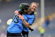 1 August 2015; Dublin players Aine Fanning and Siobhan Kehoe,15, celebrate after the final whistle. Liberty Insurance Senior Camogie Championship Play-Off, Clare v Dublin. Semple Stadium, Thurles, Co. Tipperary. Picture credit: Matt Browne / SPORTSFILE